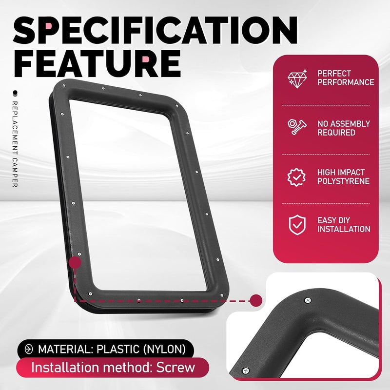 WUTIST 12" W x 21" H RV Entry Entrance Door Window Frame Interior & Exterior Compatible with Most RV, Motorhome, Camper, Trailer Plastic(Nylon) Black - Image 4